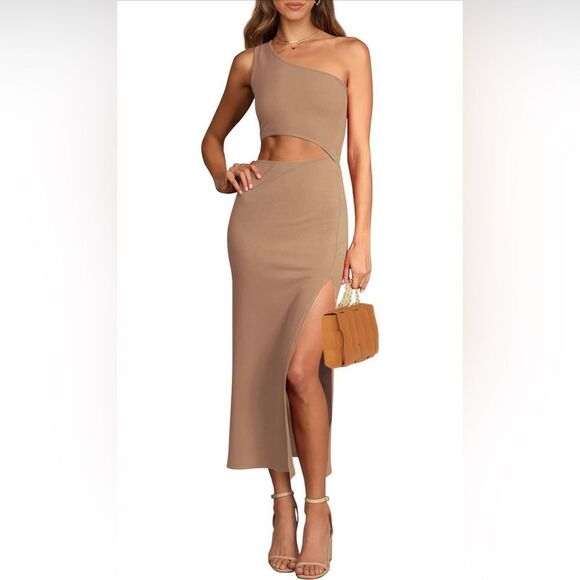 NWT Pretty Garden Camel Tan Ribbed Cut Out Maxi Dress - Picture 1 of 5